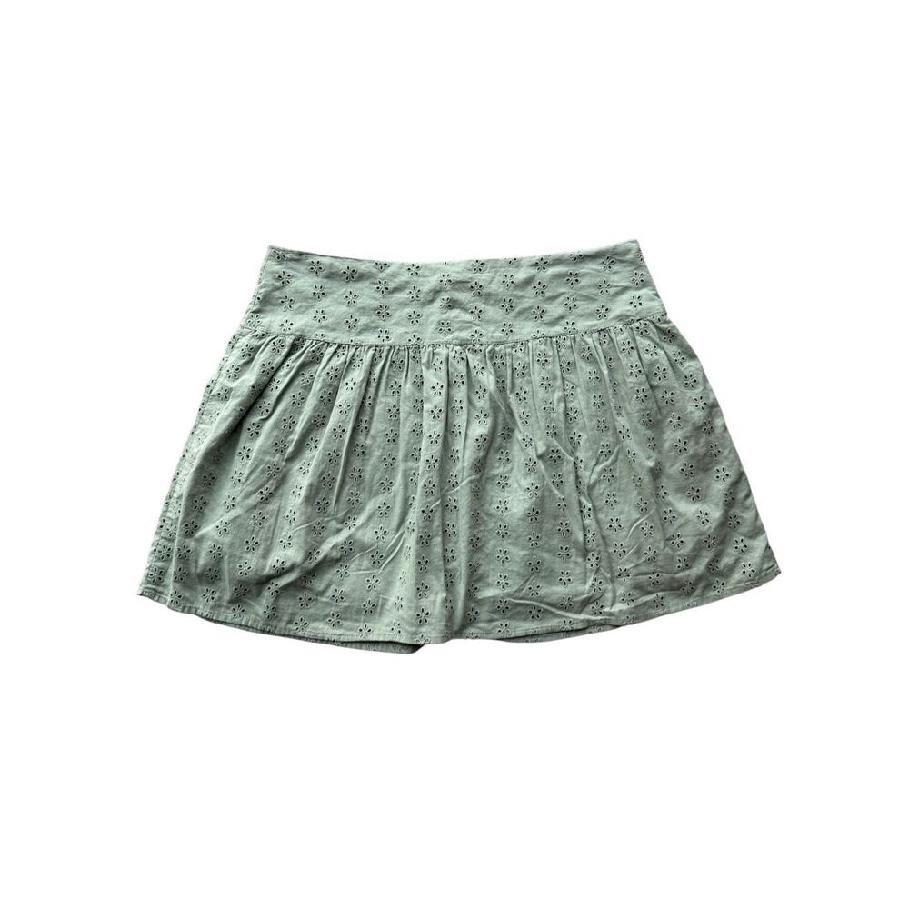 ASOS Design Sage Green Button Front Eyelet Mini Skirt Size 10 - Picture 4 of 8